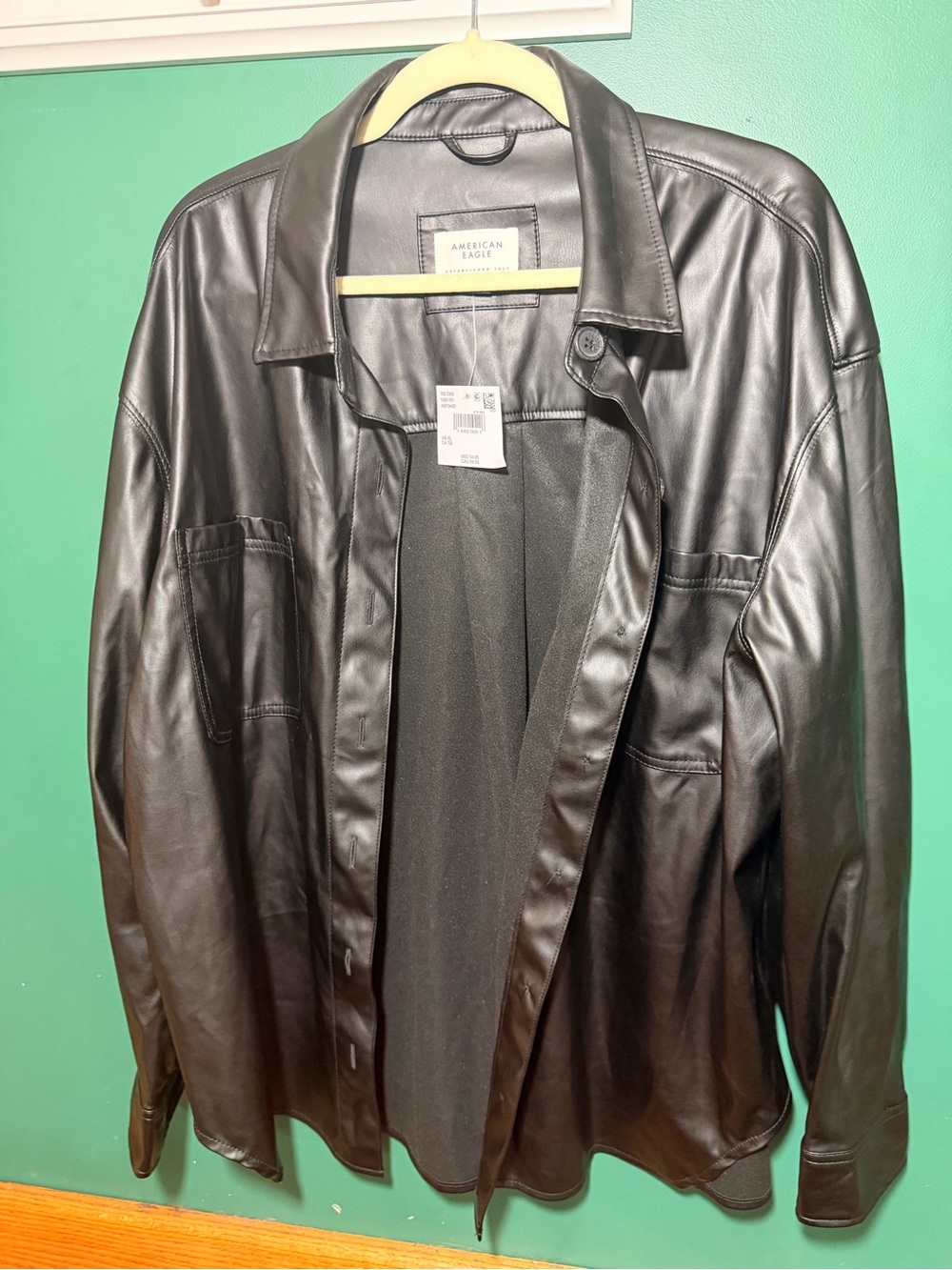 American Eagle Outfitters Black Faux Leather Shirt Jacket